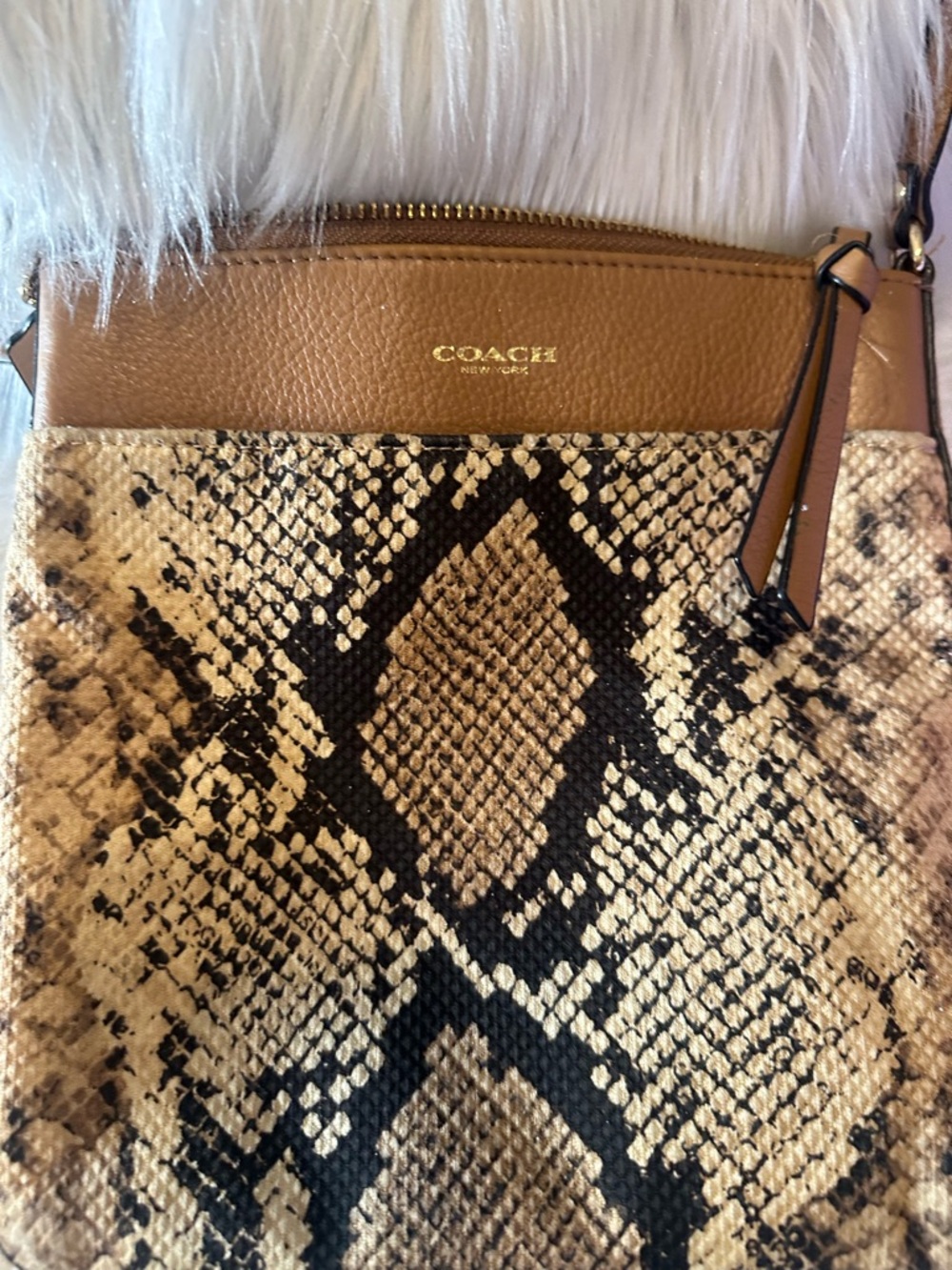 Coach Brown Leather & Snake-Print Crossbody Bag
